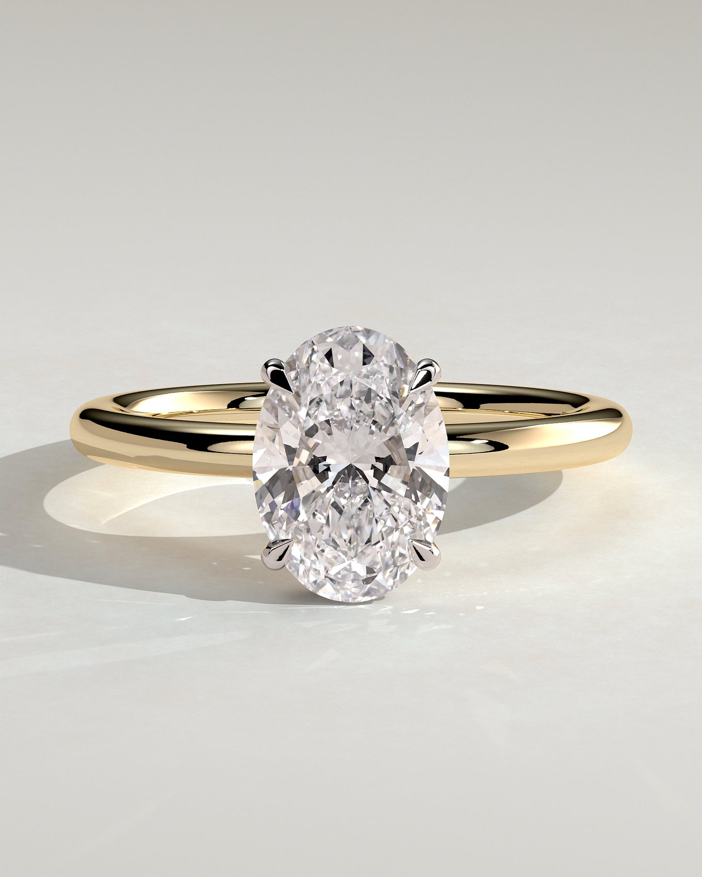 Cecilia - Oval Claw Solitaire with Wrap Around Hidden Halo Engagement Ring - Yellow Two-Tone - Yellow Two-Tone 2ct