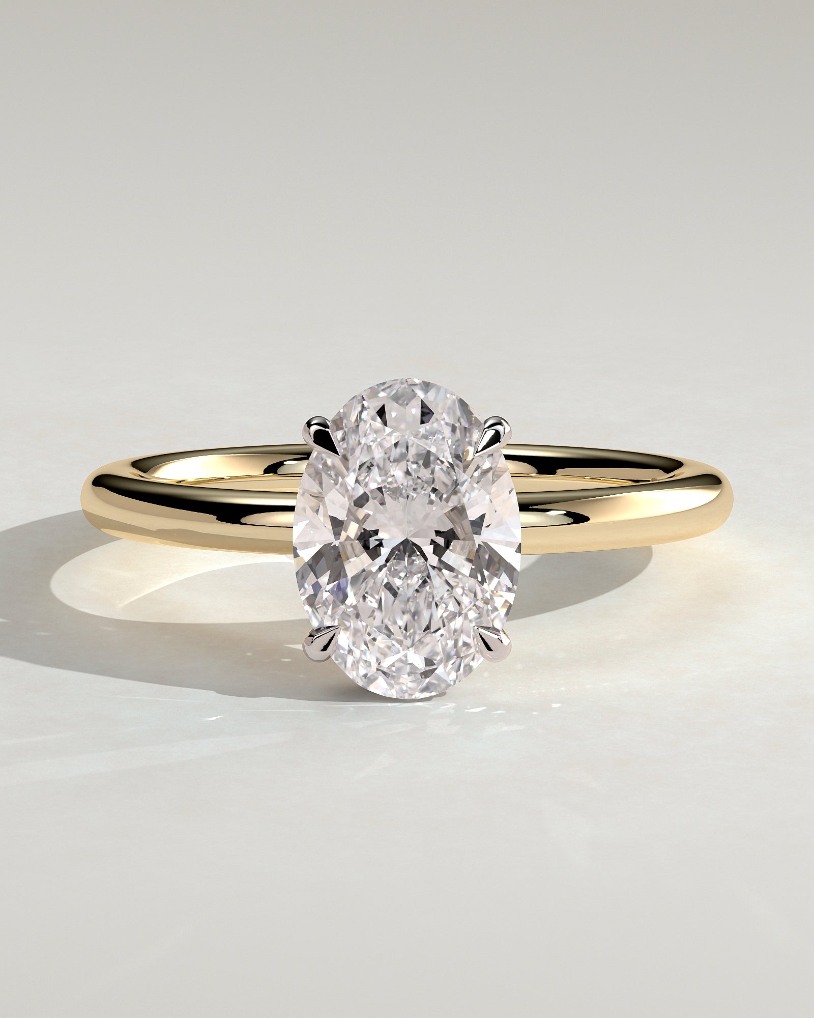 Cecilia - Oval Claw Solitaire with Wrap Around Hidden Halo Engagement Ring - Yellow Two-Tone - Yellow Two-Tone 2ct