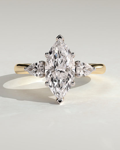 Hannah - Marquise Claw Trilogy with Pear Side Stones and Hidden Halo Engagement Ring - Yellow Two-Tone