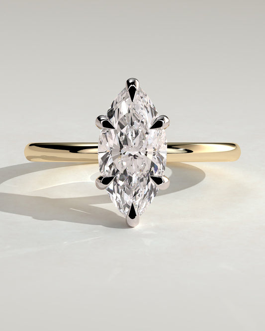 Stephanie - Marquise Claw Solitaire Engagement Ring - Yellow Two-Tone