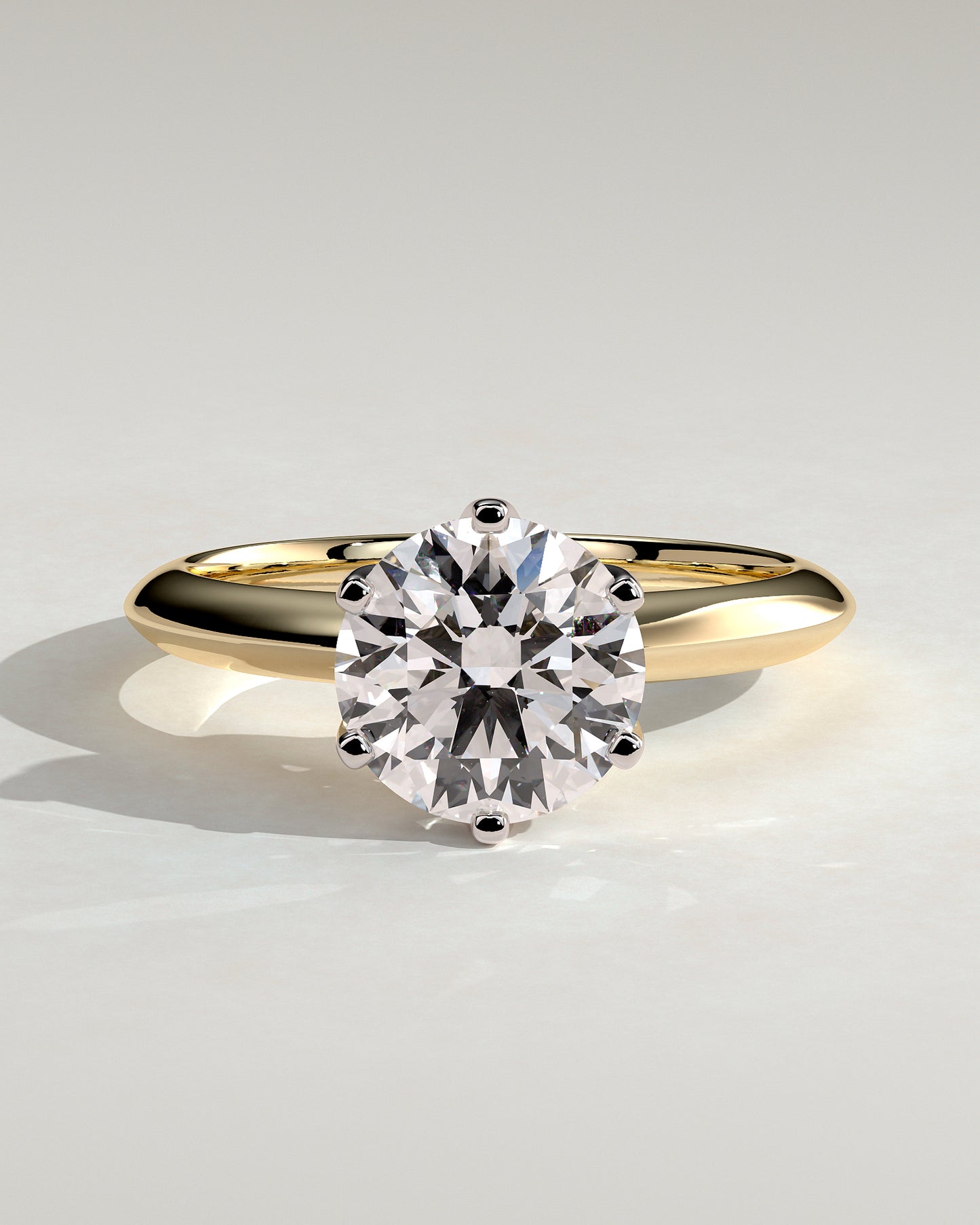 Caroline - Round Claw Solitaire with Knife Edge Band Engagement Ring - Yellow Two-Tone - Yellow Two-Tone 2ct