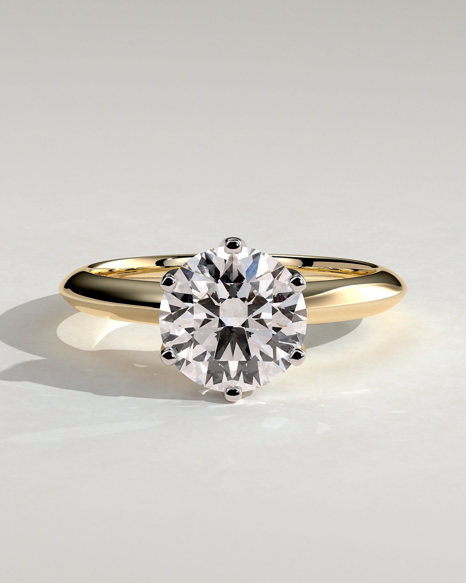 Caroline - Round Claw Solitaire with Knife Edge Band Engagement Ring - Yellow Two-Tone - Yellow Two-Tone 2ct