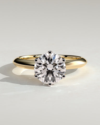 Caroline - Round Claw Solitaire with Knife Edge Band Engagement Ring - Yellow Two-Tone