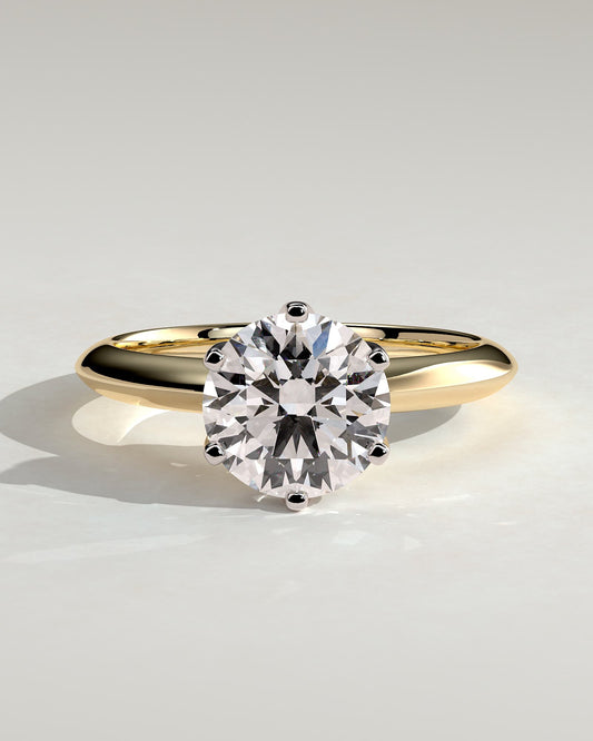 Caroline - Round Claw Solitaire with Knife Edge Band Engagement Ring - Yellow Two-Tone