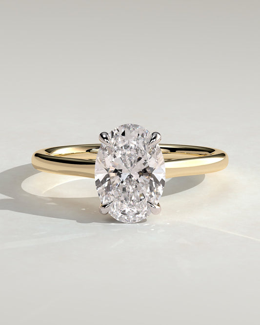 Scarlett - Oval Claw Solitaire with Hidden Halo and Cathedral High Setting Engagement Ring - Yellow Two-Tone
