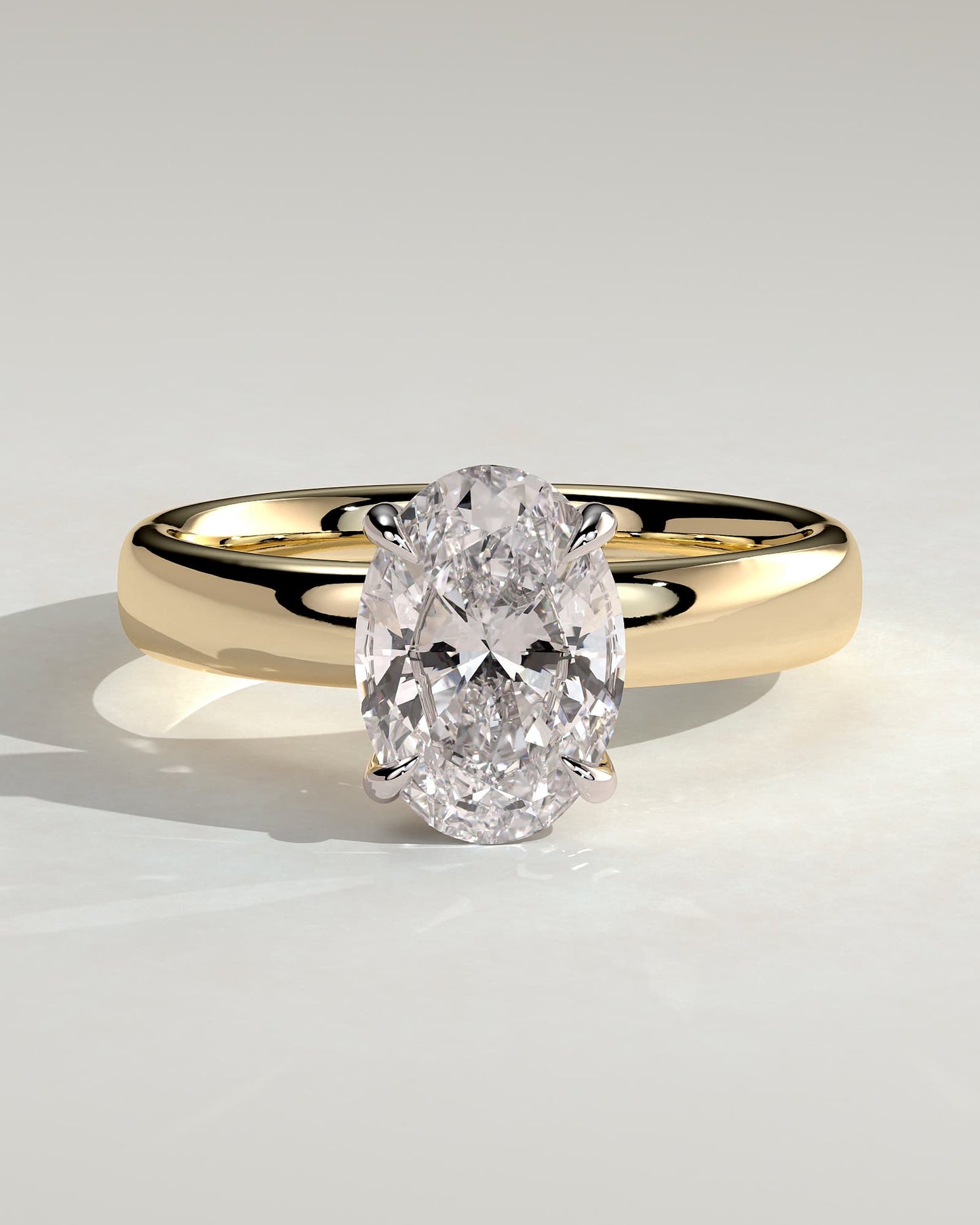Bronte - Oval Claw Solitaire with Cigar Band and Hidden Halo Engagement Ring - Yellow Two-Tone