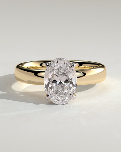 Bronte - Oval Claw Solitaire with Cigar Band and Hidden Halo Engagement Ring - Yellow Two-Tone