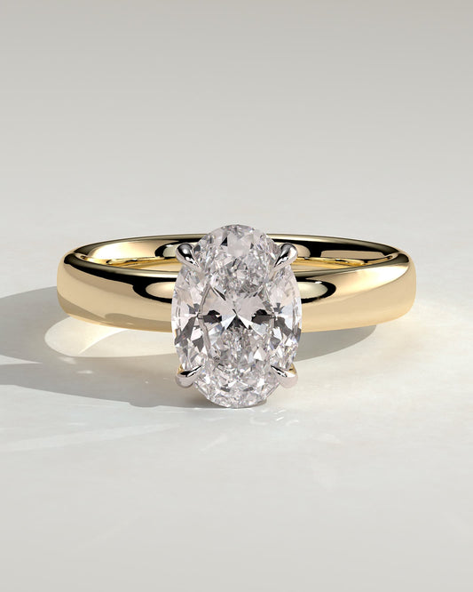 Bronte - Oval Claw Solitaire with Cigar Band and Hidden Halo Engagement Ring - Yellow Two-Tone