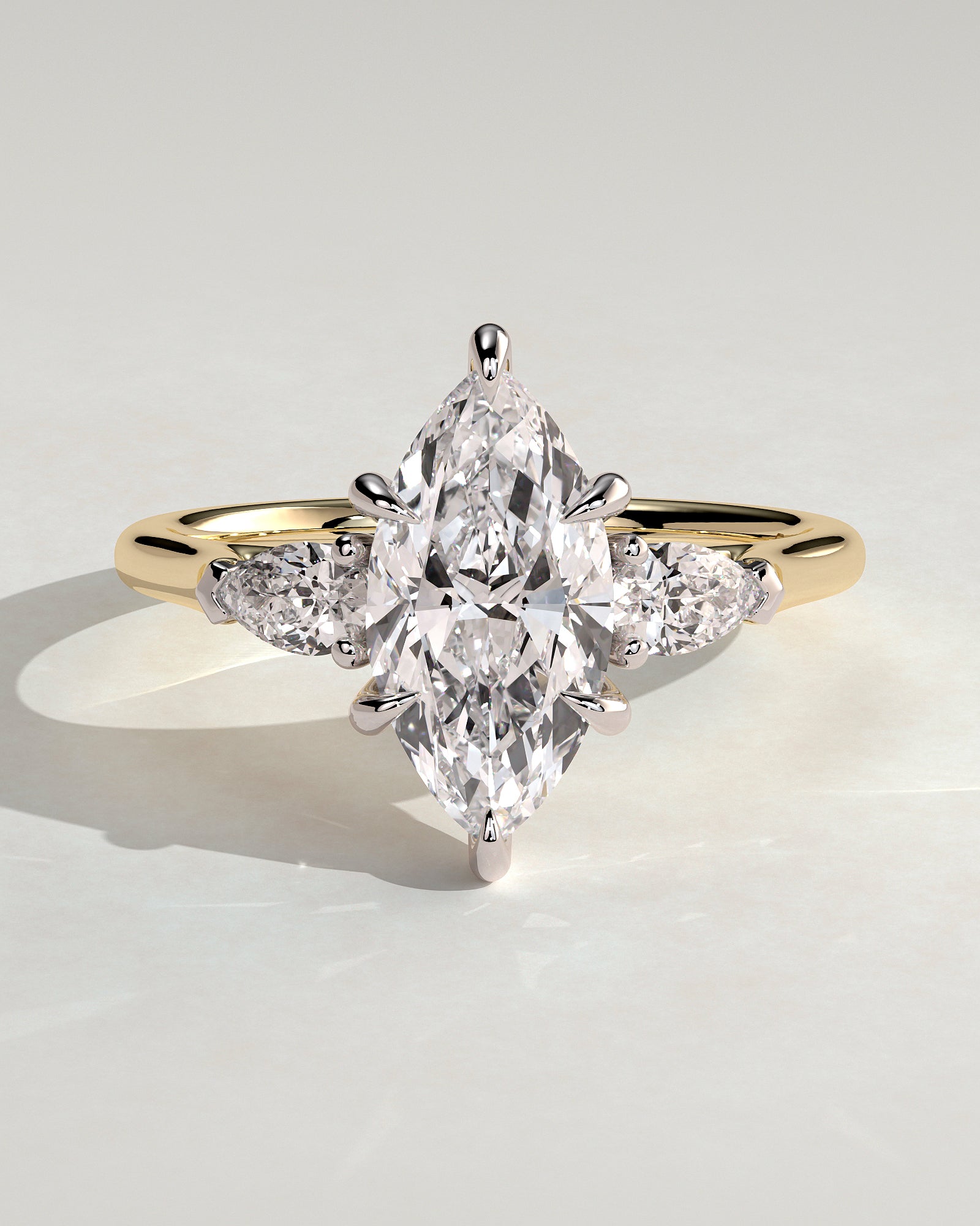 Chantelle - Marquise Claw Trilogy with Pear Side Stones and Cathedral Setting Engagement Ring - Yellow Two-Tone - Yellow Two-Tone 2ct
