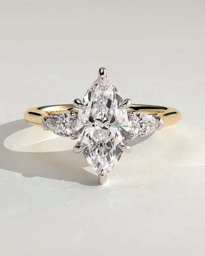 Chantelle - Marquise Claw Trilogy with Pear Side Stones and Cathedral Setting Engagement Ring - Yellow Two-Tone