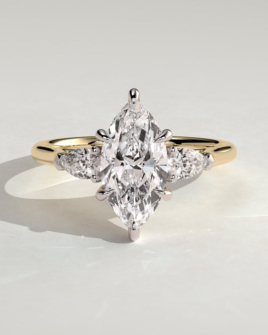 Chantelle - Marquise Claw Trilogy with Pear Side Stones and Cathedral Setting Engagement Ring - Yellow Two-Tone