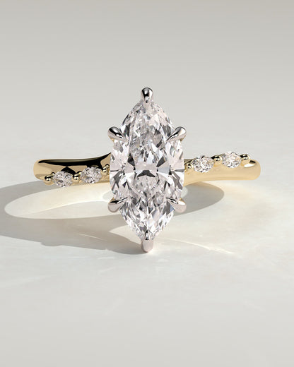Elsie - Marquise Claw Solitaire with Hidden Halo, Opposing Marquise Accents and Cathedral High Setting Engagement Ring - Yellow Two-Tone