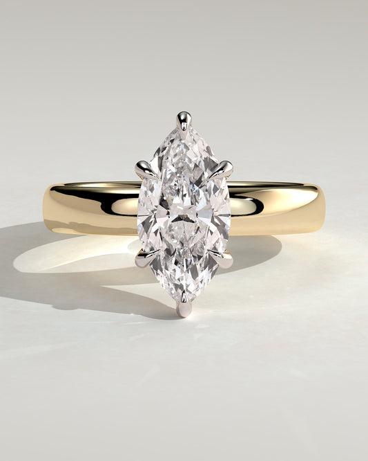 Gigi - Marquise Claw Solitaire with Cigar Band and Hidden Halo Engagement Ring - Yellow Two-Tone