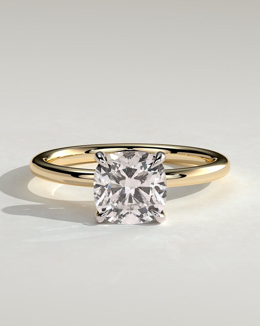 Hazel - Cushion Claw Solitaire Engagement Ring - Yellow Two-Tone