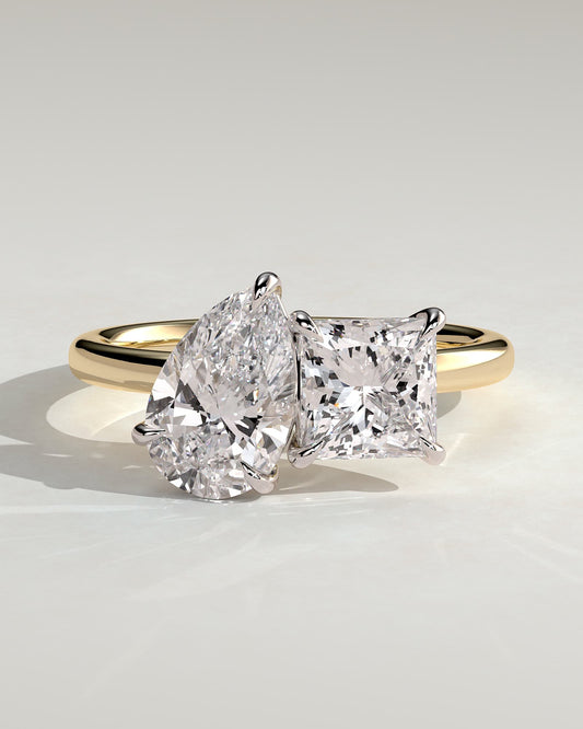 Svea - Pear and Princess Claw Toi et Moi Engagement Ring - Yellow Two-Tone