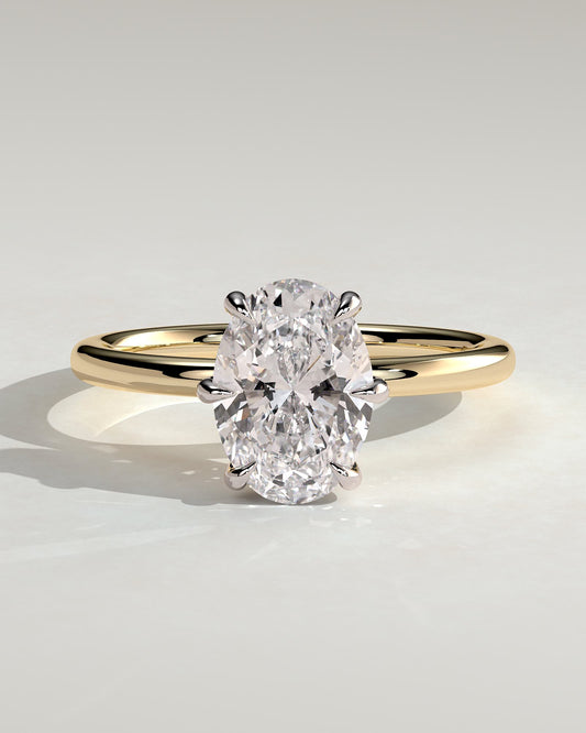 Wilma - Oval Claw Solitaire with Hidden Halo Engagement Ring - Yellow Two-Tone