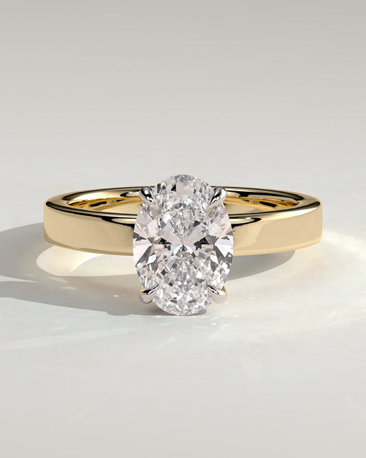 Nikita - Oval Claw Solitaire with Flat Cigar Band and Hidden Halo Engagement Ring - Yellow Two-Tone