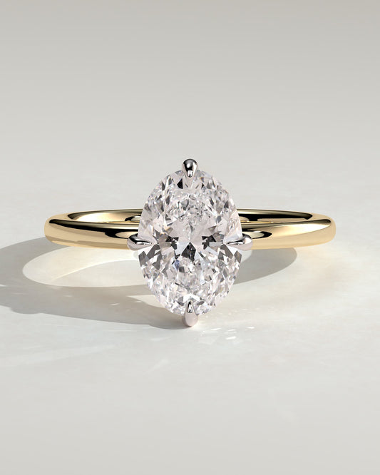 Spencer - Oval Claw Solitaire with Hidden Halo and Compass Rotation  Engagement Ring - Yellow Two-Tone