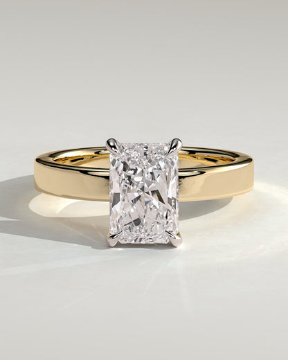 Aida - Radiant Claw Solitaire with Flat Cigar Band and Hidden Halo Engagement Ring - Yellow Two-Tone - yellow two-tone - Lara Jewels