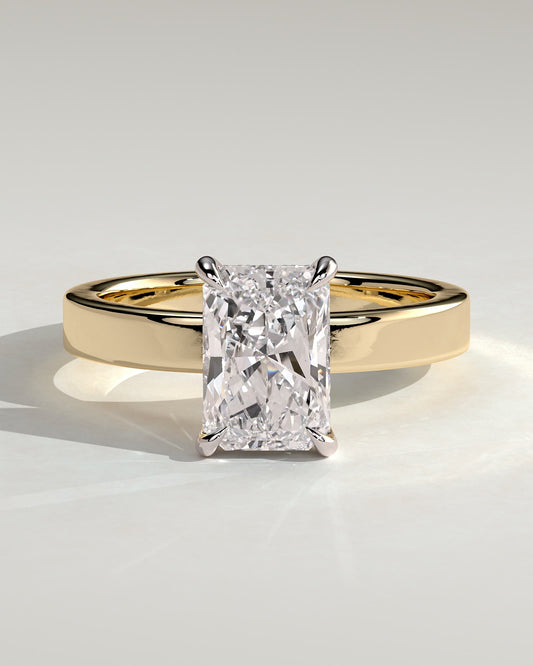Aida - Radiant Claw Solitaire with Flat Cigar Band and Hidden Halo Engagement Ring - Yellow Two-Tone - yellow two-tone - Lara Jewels