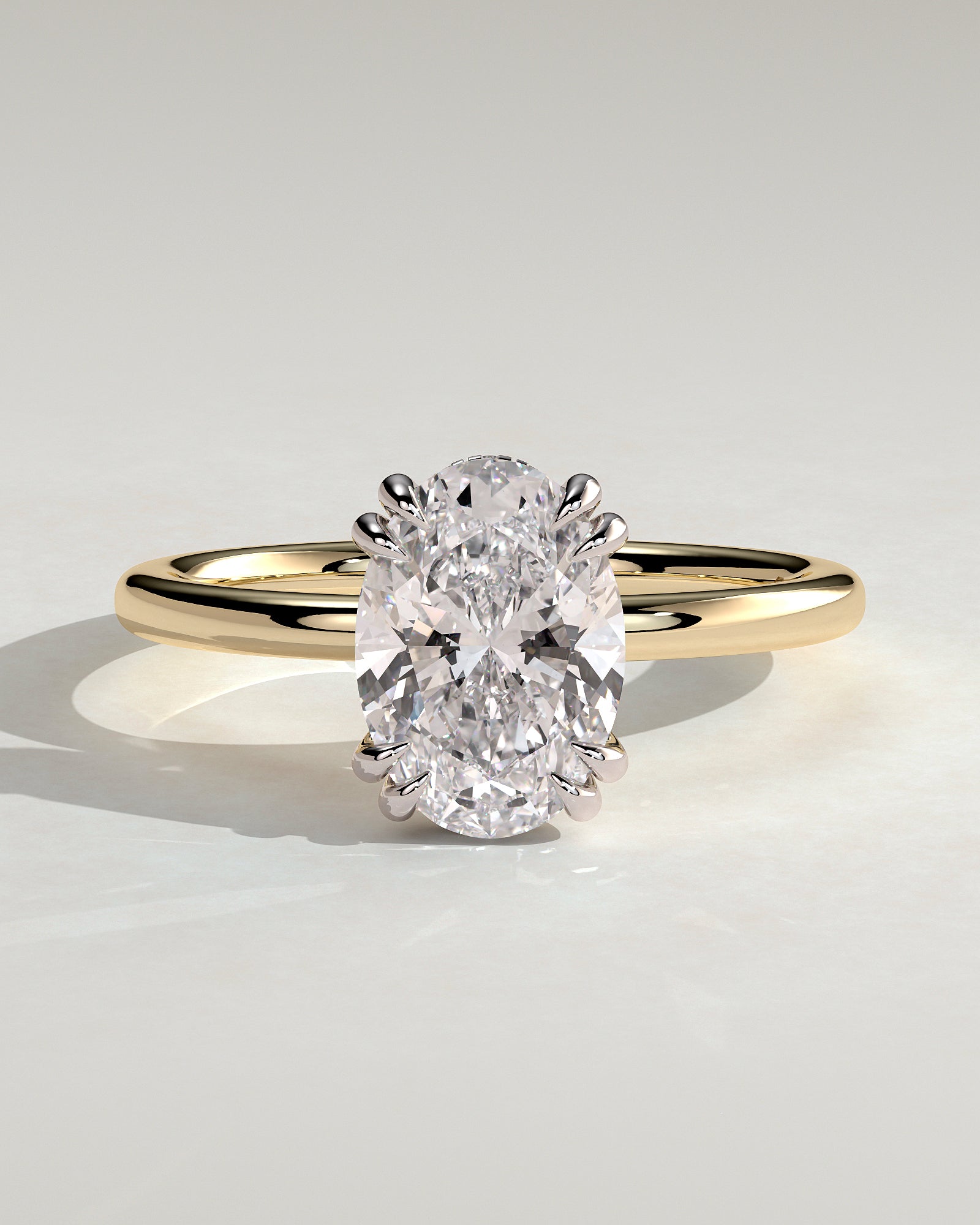 Avery - Oval Double Claw Solitaire with Hidden Halo Engagement Ring - Yellow Two-Tone - Yellow Two-Tone 2ct