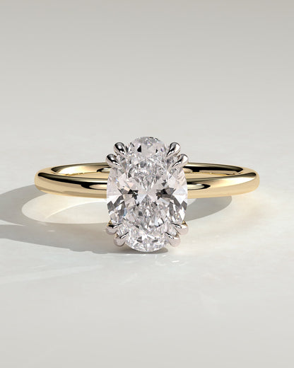 Avery - Oval Double Claw Solitaire with Hidden Halo Engagement Ring - Yellow Two-Tone