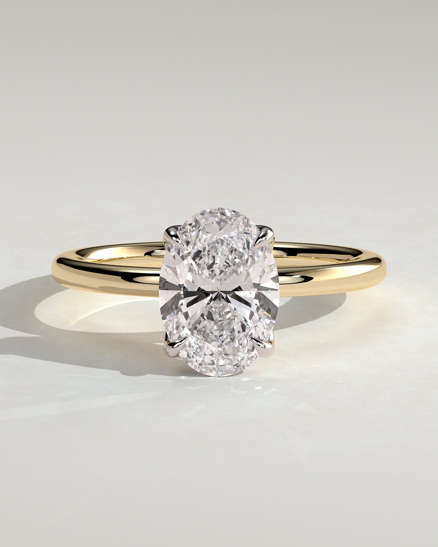 Ivy - Oval Claw Solitaire with Petal Gallery and Accented Tiara Detail Engagement Ring - Yellow Two-Tone - Yellow Two-Tone 2ct