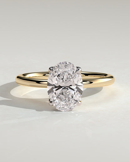 Ivy - Oval Claw Solitaire with Petal Gallery and Accented Tiara Detail Engagement Ring - Yellow Two-Tone