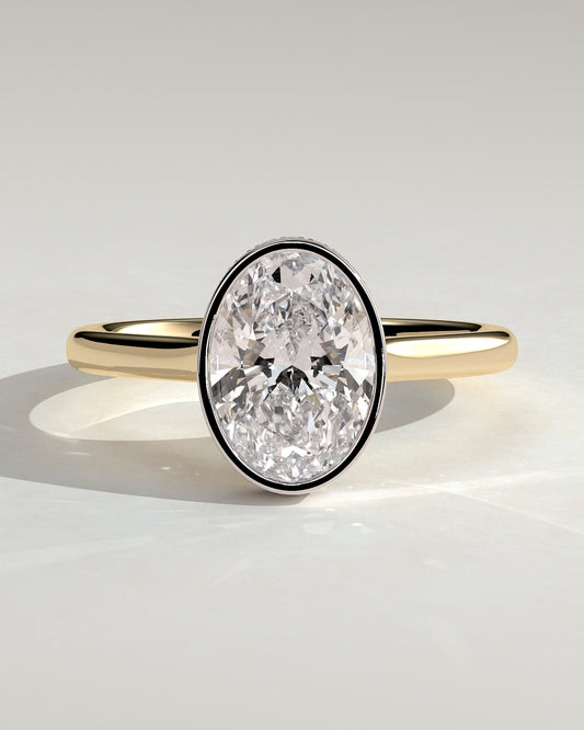 Sierra - Oval Bezel Solitaire with Hidden Halo and Cathedral High Setting Engagement Ring - Yellow Two-Tone