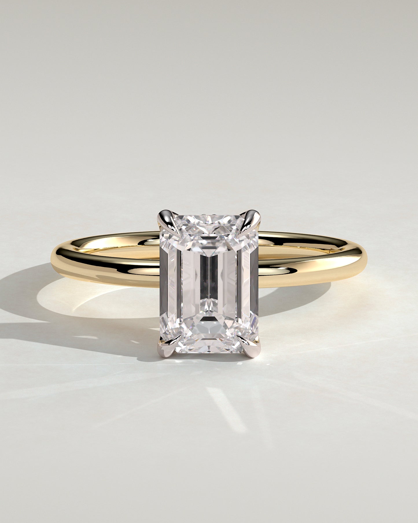 Freesia - Emerald Claw Solitaire with Petal Gallery and Accented Tiara Detail Engagement Ring - Yellow Two-Tone - Yellow Two-Tone 2ct