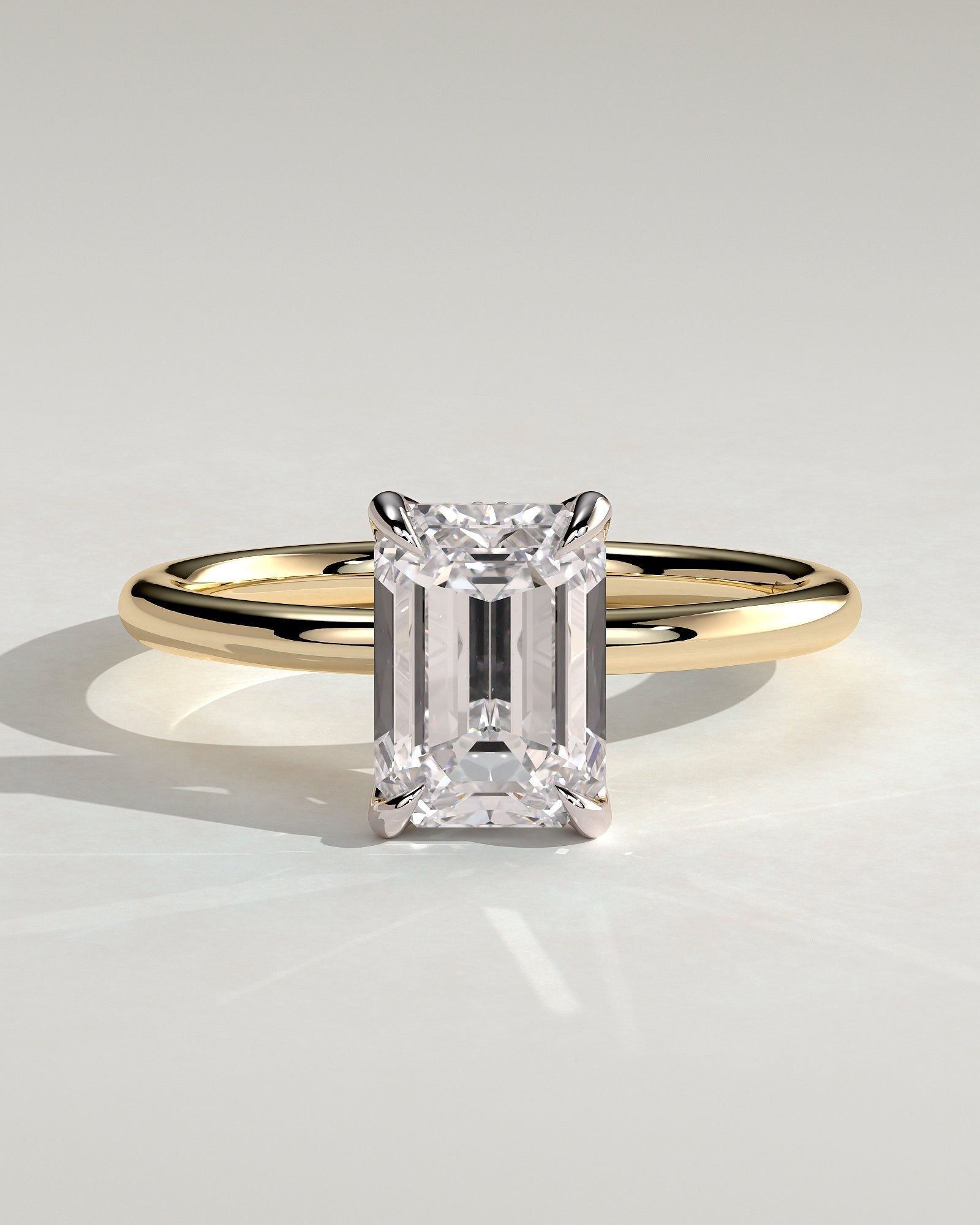Freesia - Emerald Claw Solitaire with Petal Gallery and Accented Tiara Detail Engagement Ring - Yellow Two-Tone - Yellow Two-Tone 2ct
