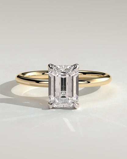 Freesia - Emerald Claw Solitaire with Petal Gallery and Accented Tiara Detail Engagement Ring - Yellow Two-Tone