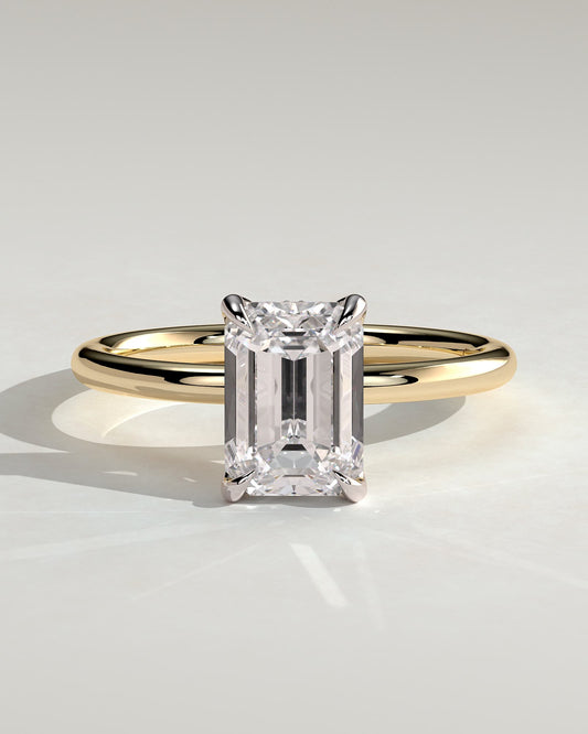 Freesia - Emerald Claw Solitaire with Petal Gallery and Accented Tiara Detail Engagement Ring - Yellow Two-Tone