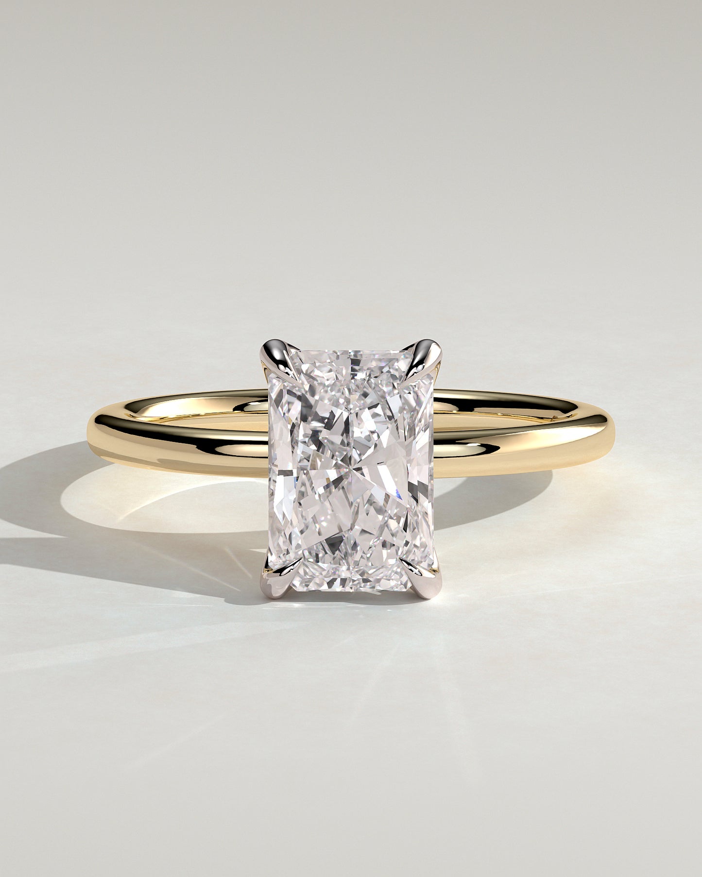 Aster - Radiant Claw Solitaire with Petal Gallery and Accented Tiara Detail Engagement Ring - Yellow Two-Tone - Yellow Two-Tone 2ct