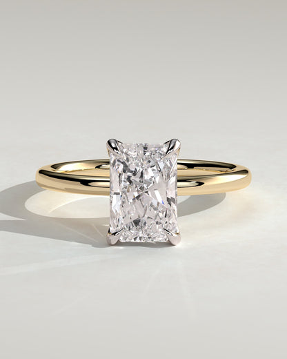 Aster - Radiant Claw Solitaire with Petal Gallery and Accented Tiara Detail Engagement Ring - Yellow Two-Tone