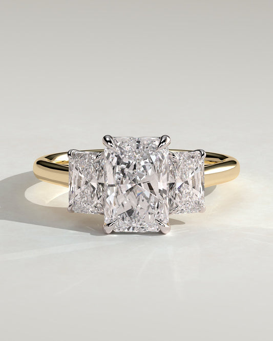 Ayla - Classic Radiant Claw Trilogy Engagement Ring - Yellow Two-Tone