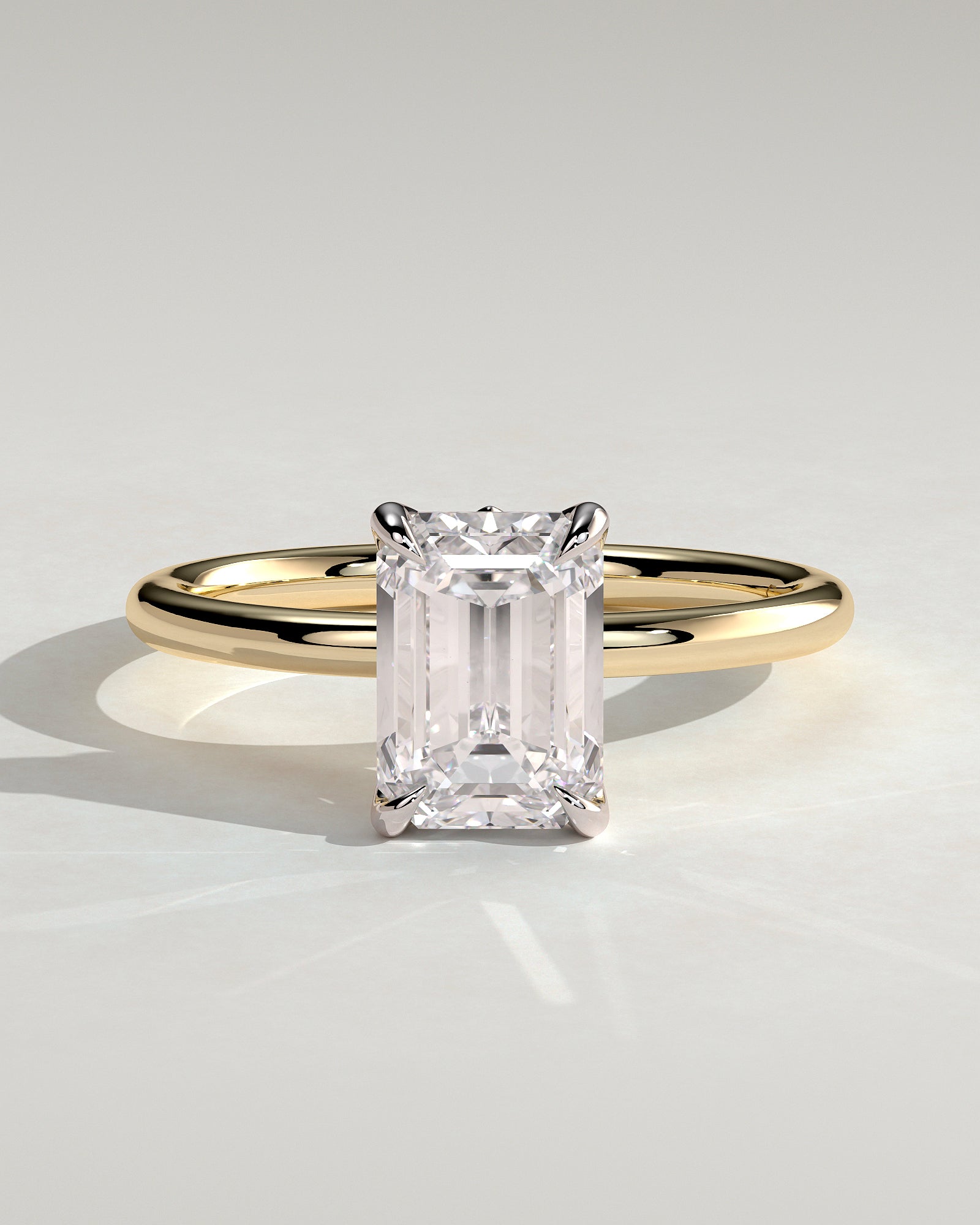 Dove - Emerald Claw Solitaire with Petal Gallery and Accent Leaf Detail Engagement Ring - Yellow Two-Tone - Yellow Two-Tone 2ct