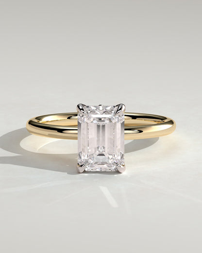 Dove - Emerald Claw Solitaire with Petal Gallery and Accent Leaf Detail Engagement Ring - Yellow Two-Tone