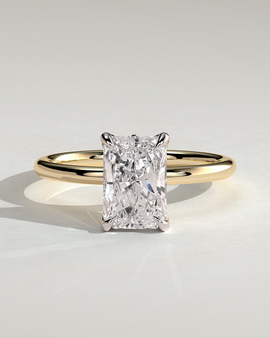 Evie - Radiant Claw Solitaire with Petal Gallery and Accent Leaf Detail Engagement Ring - Yellow Two-Tone