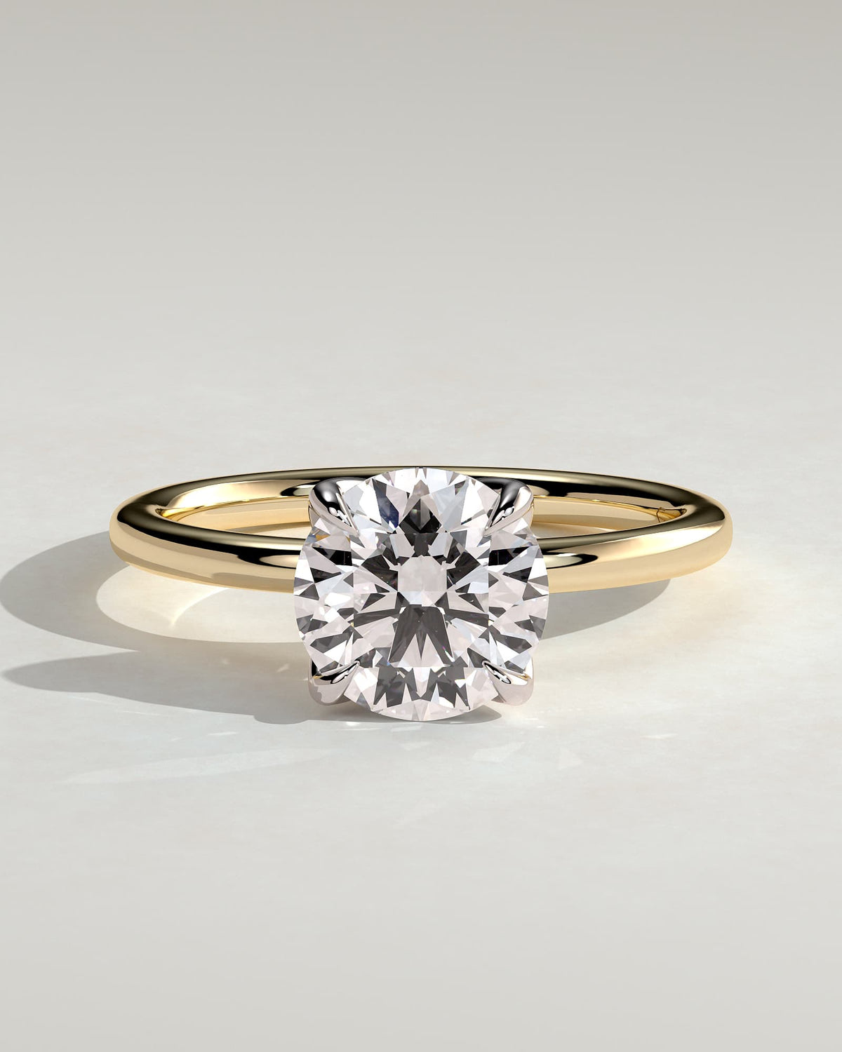 Joy - Round Claw Solitaire with Petal Gallery and Accent Leaf Detail Engagement Ring - Yellow Two-Tone