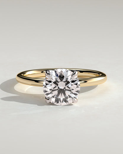 Joy - Round Claw Solitaire with Petal Gallery and Accent Leaf Detail Engagement Ring - Yellow Two-Tone