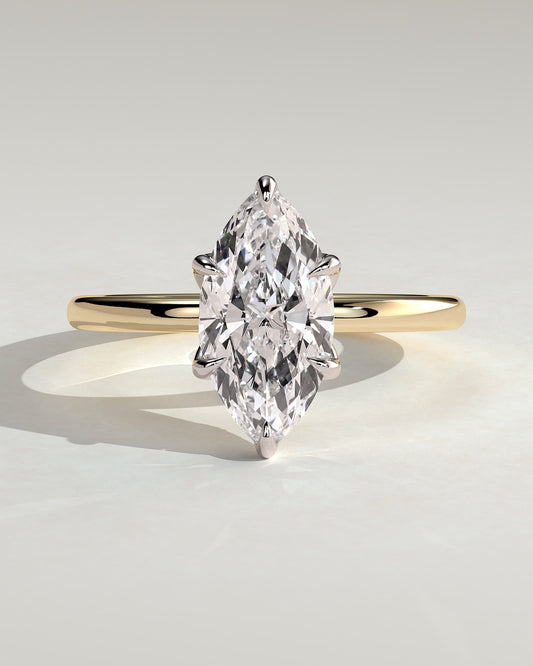 Robin - Marquise Claw Solitaire with Petal Gallery and Accent Leaf Detail Engagement Ring - Yellow Two-Tone