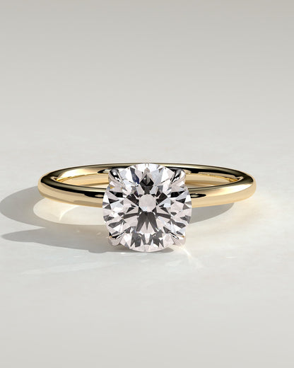 Brianna - Round Claw Solitaire with Petal Gallery, Accent Leaf Detail and Cathedral Setting Engagement Ring - Yellow Two-Tone