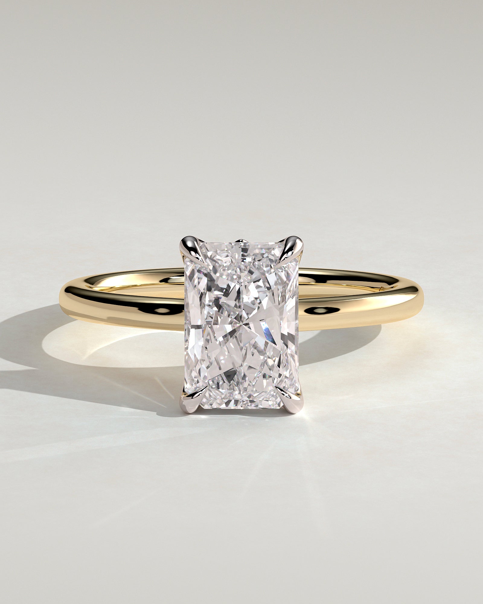 Harriet - Radiant Claw Solitaire with Petal Gallery, Accent Leaf Detail and Cathedral Setting Engagement Ring - Yellow Two-Tone - Yellow Two-Tone 2ct