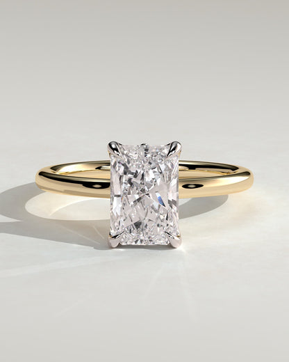 Harriet - Radiant Claw Solitaire with Petal Gallery, Accent Leaf Detail and Cathedral Setting Engagement Ring - Yellow Two-Tone