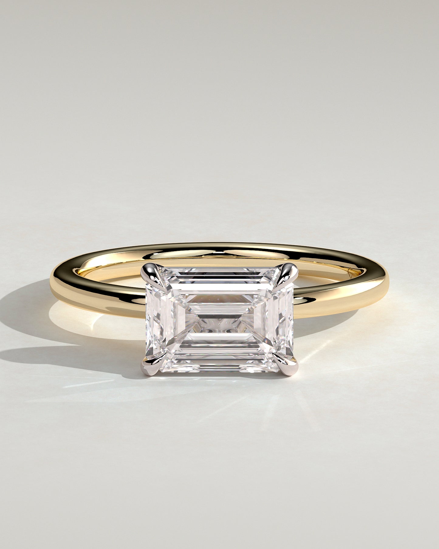 Debbie - Emerald East West Claw Solitaire Engagement Ring - Yellow Two-Tone - Yellow Two-Tone 2ct