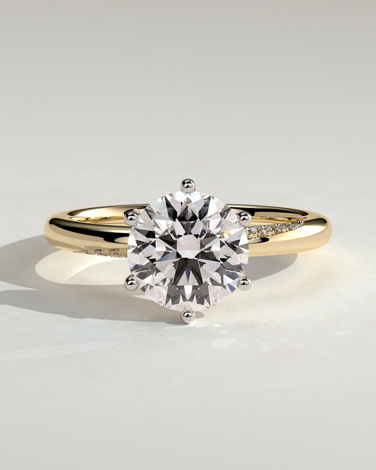 Mahlia - Round Claw Solitaire with Sweeping Micropavé Band Engagement Ring - Yellow Two-Tone