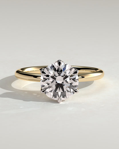 Iris - Round Claw Solitaire with Petal Gallery Engagement Ring - Yellow Two-Tone