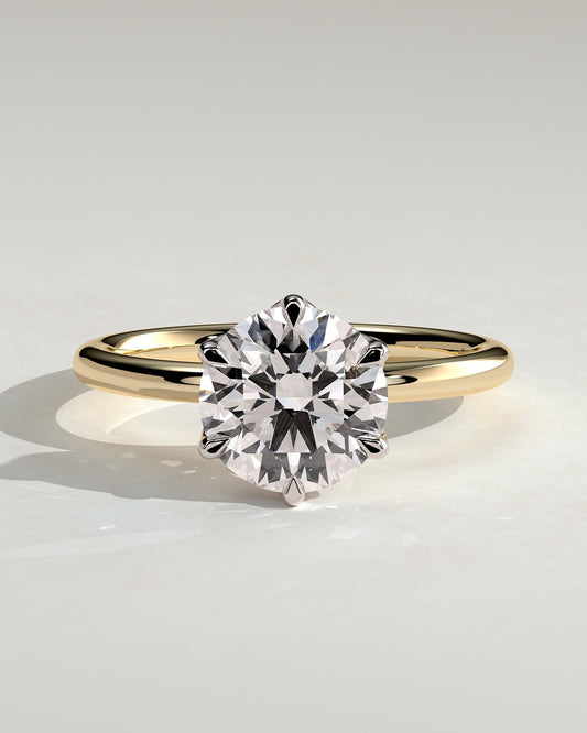 Iris - Round Claw Solitaire with Petal Gallery Engagement Ring - Yellow Two-Tone
