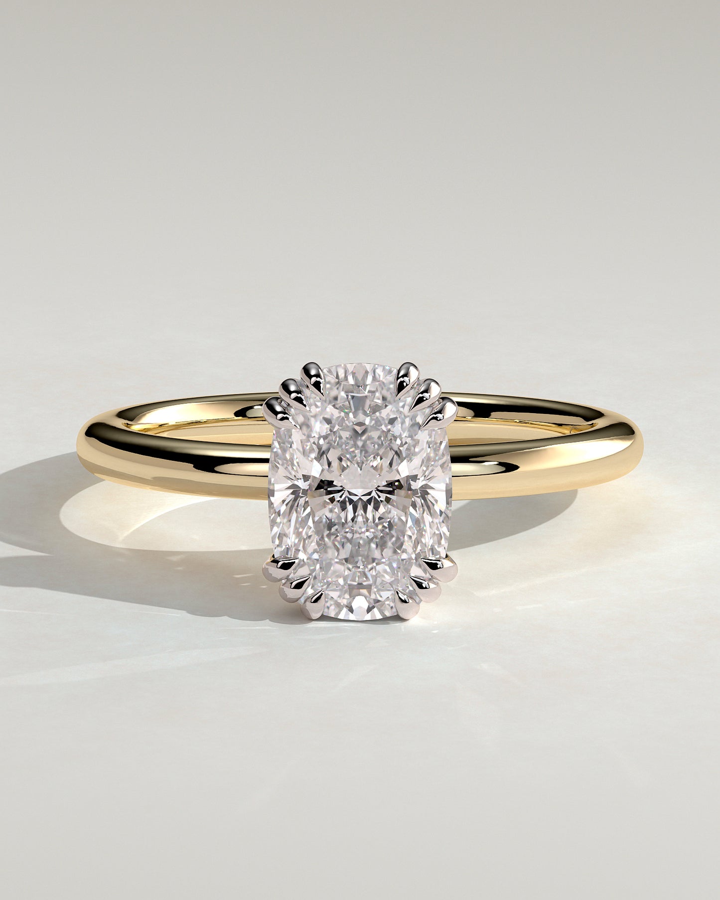 Helena - Elongated Cushion Triple Claw Solitaire Engagement Ring - Yellow Two-Tone - Yellow Two-Tone 2ct